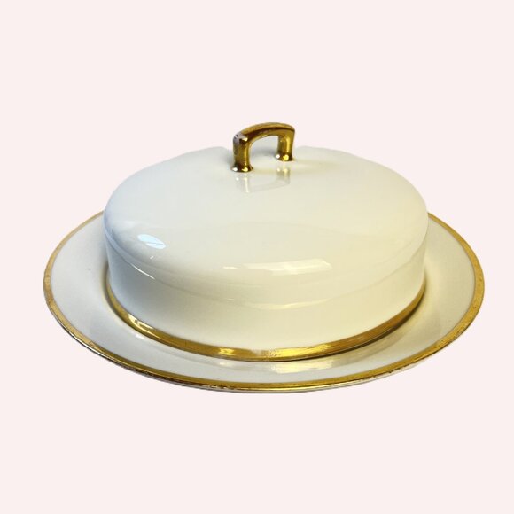 Antique Czech Porcelain Vintage Butter Dish Bohemia Devon 18K Early 20th Century - Picture 1 of 13